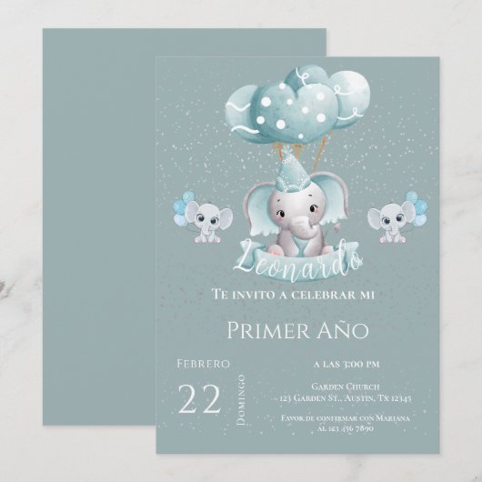 Olifant 1e verjaardag uitnodiging (Voorkant / Achterkant)