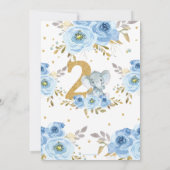 Olifant 2e Verjaardag Blauwe Bloemen Twee Kaart (Achterkant)
