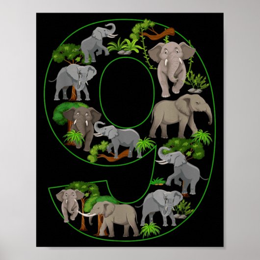 Olifant 9e verjaardag thema 9 jaar oude kinderen poster (Voorkant)