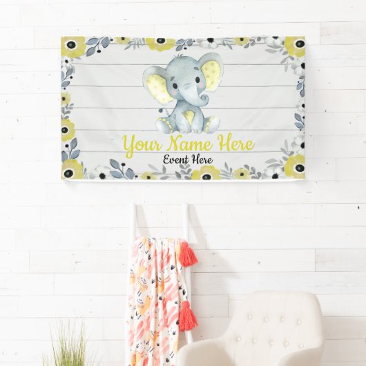 Olifant Achtergrond Rustieke Bloemen Geel Spandoek (Insitu)