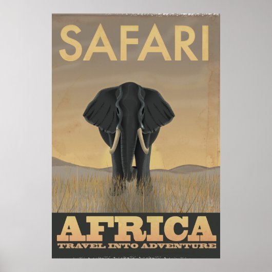 Olifant Afrika Safari vintage reisposter Poster (Voorkant)