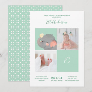 Olifant • Alfabet Monogram Mooie Baby Shower Kaart