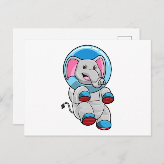 Olifant als astronaut in glazen bol briefkaart (Voorkant / Achterkant)