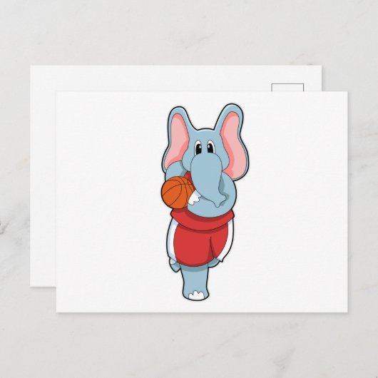 Olifant als basketballspeler met basketbal briefkaart (Voorkant / Achterkant)