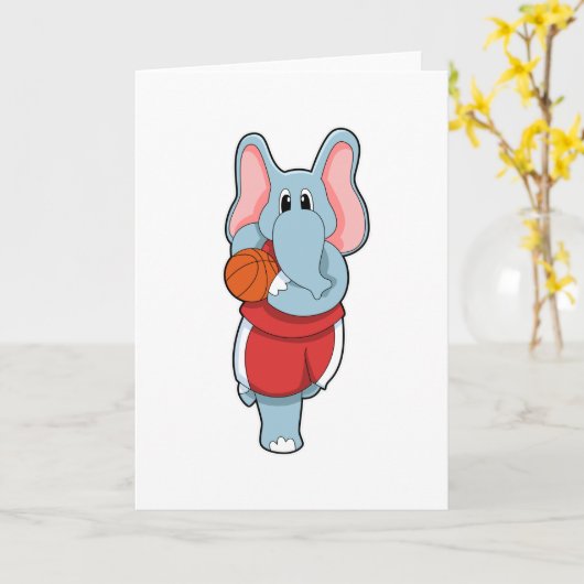 Olifant als basketballspeler met basketbal kaart (Gele Bloem)