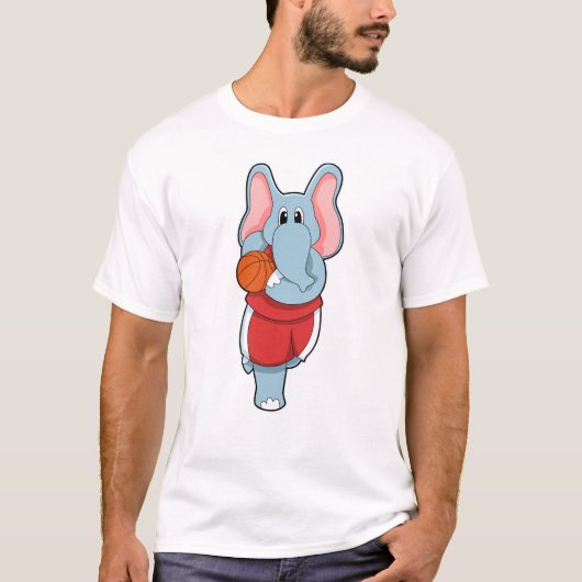 Olifant als basketballspeler met basketbal t-shirt (Voorkant)