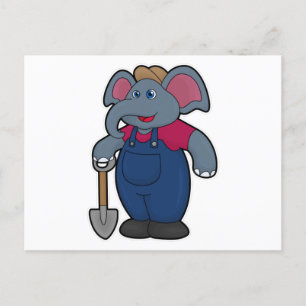Olifant als boer met schop briefkaart