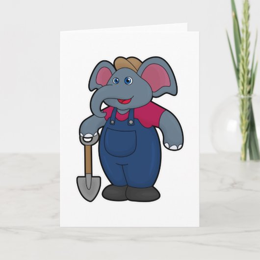 Olifant als boer met schop kaart (Voorkant)