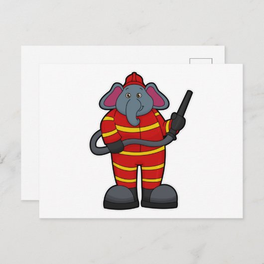 Olifant als brandweerman met slang briefkaart (Voorkant / Achterkant)
