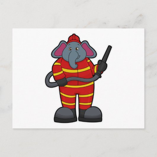 Olifant als brandweerman met slang briefkaart (Voorkant)