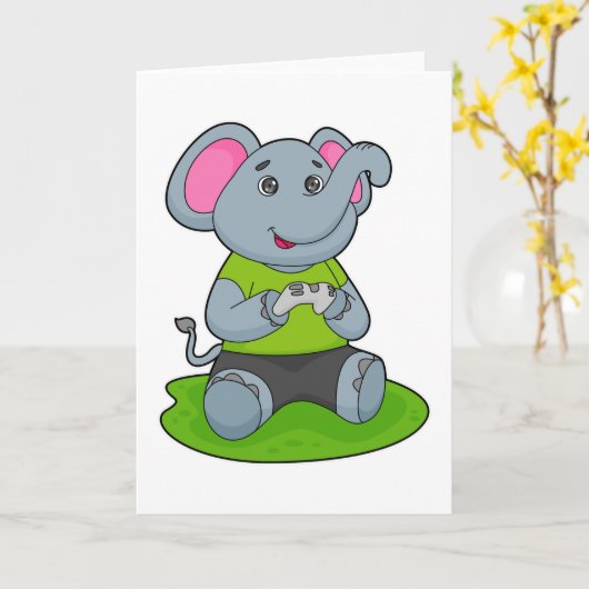 Olifant als Gamer Kaart (Gele Bloem)