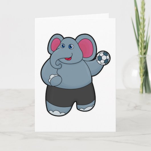 Olifant als handbalspeler met handbal kaart (Voorkant)