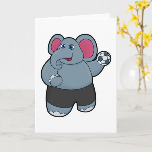 Olifant als handbalspeler met handbal kaart (Gele Bloem)