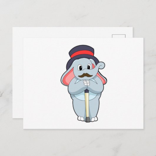Olifant als heer met hoed en wandelstok briefkaart (Voorkant / Achterkant)