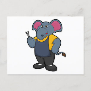 Olifant als kapper met schaar briefkaart