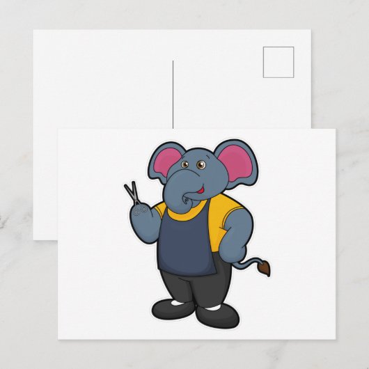 Olifant als kapper met schaar briefkaart (Voorkant / Achterkant)
