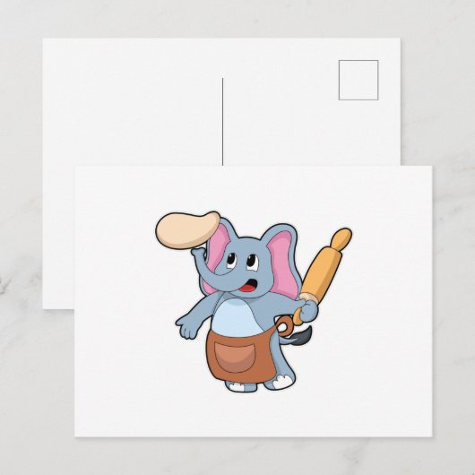 Olifant als kok met deegroller en deeg briefkaart (Voorkant / Achterkant)