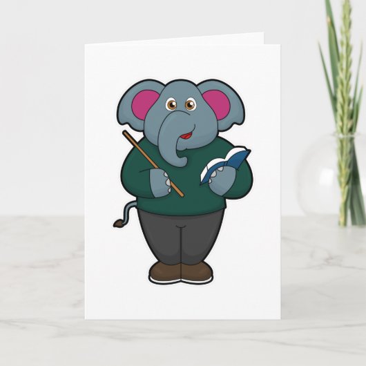Olifant als leraar met boek en aanwijsstok kaart (Voorkant)