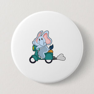 Olifant als motorrijder met scooter ronde button 7,6 cm