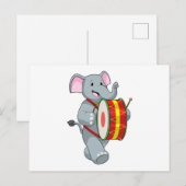 Olifant als Musicerende met Trommel Briefkaart (Voorkant / Achterkant)