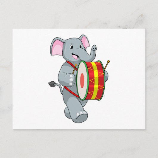 Olifant als Musicerende met Trommel Briefkaart (Voorkant)