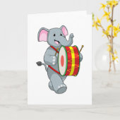 Olifant als muzikant met trommel kaart (Gele Bloem)