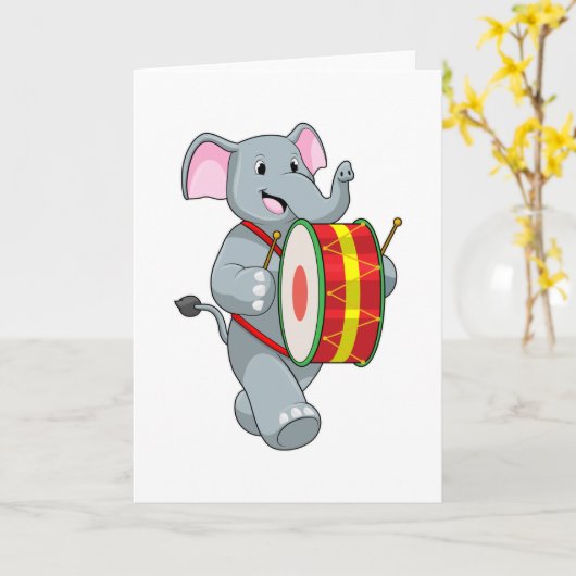 Olifant als muzikant met trommel kaart (Gele Bloem)