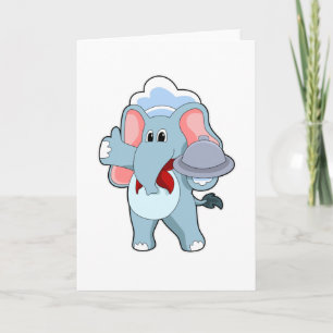 Olifant als ober met dienblad kaart