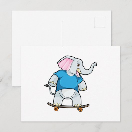 Olifant als schaatser met skateboard briefkaart (Voorkant / Achterkant)