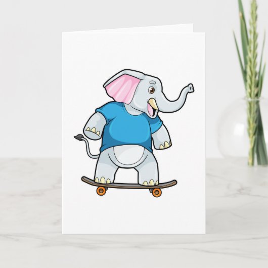 Olifant als schaatser met skateboard kaart (Voorkant)