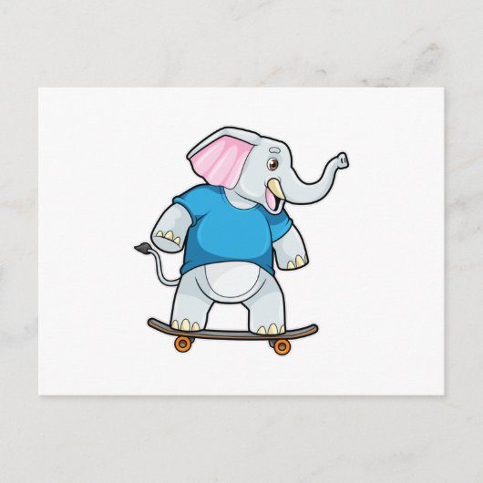 Olifant als schaatser met skeelerboard briefkaart (Voorkant)