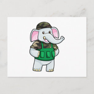 Olifant als soldaat met uniform en helm briefkaart