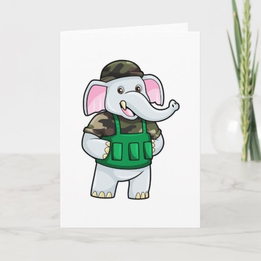 Olifant als soldaat met uniform en helm kaart (Voorkant)