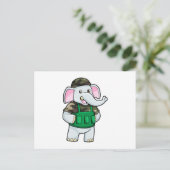 Olifant als soldaat met uniform & helm briefkaart (Staand voorkant)