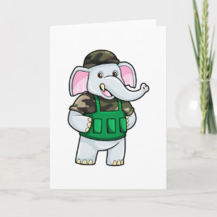 Olifant als soldaat met uniform & helm kaart