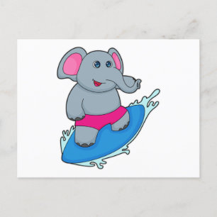 Olifant als surfer met surfplank briefkaart