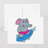 Olifant als surfer met surfplank briefkaart (Voorkant / Achterkant)