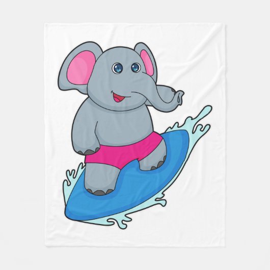 Olifant als surfer met surfplank fleece deken (Voorkant)