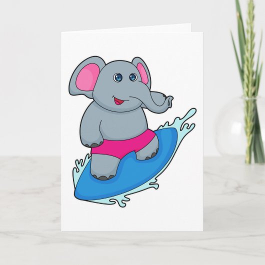 Olifant als surfer met surfplank kaart (Voorkant)