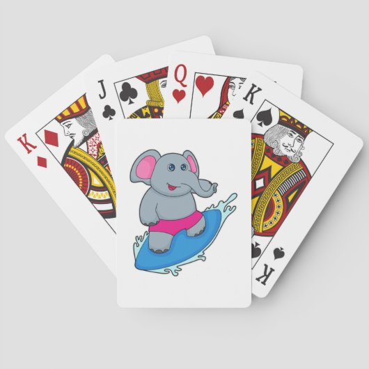 Olifant als surfer met surfplank pokerkaarten (Achterkant)