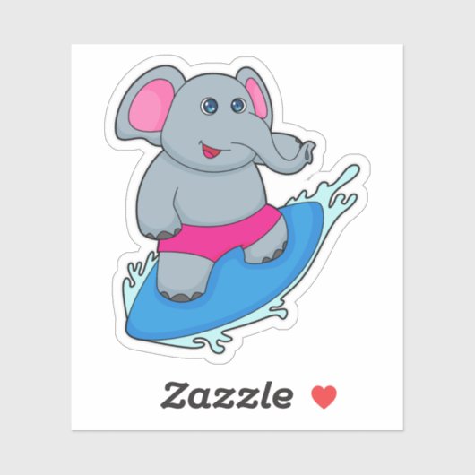 Olifant als surfer met surfplank sticker (Vel)