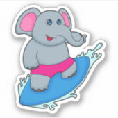 Olifant als surfer met surfplank sticker (Voorkant)
