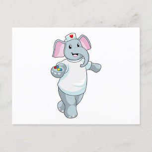Olifant als verpleegster met medicijnen briefkaart