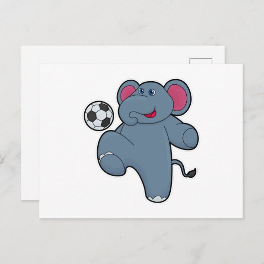 Olifant als voetballer met voetbal briefkaart (Voorkant / Achterkant)