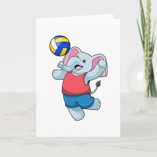 Olifant als Volleybalspeler met Volleybal Kaart (Voorkant)