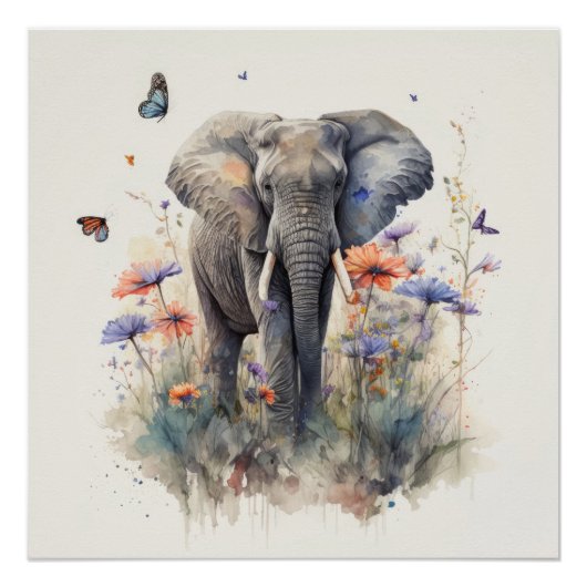 Olifant Aquarel Kunst Perfect Poster (Voorkant)