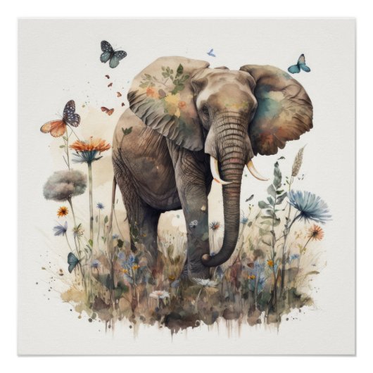 Olifant Aquarel Kunst Perfect Poster (Voorkant)
