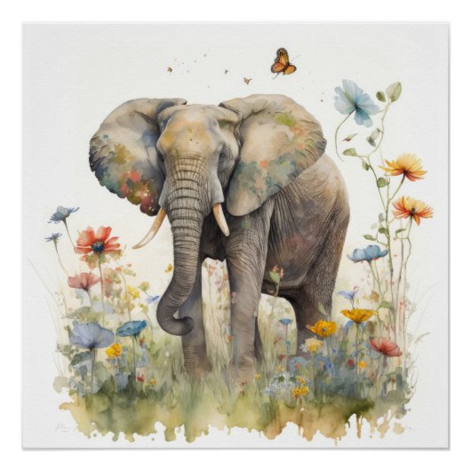 Olifant Aquarel Kunst Perfect Poster (Voorkant)