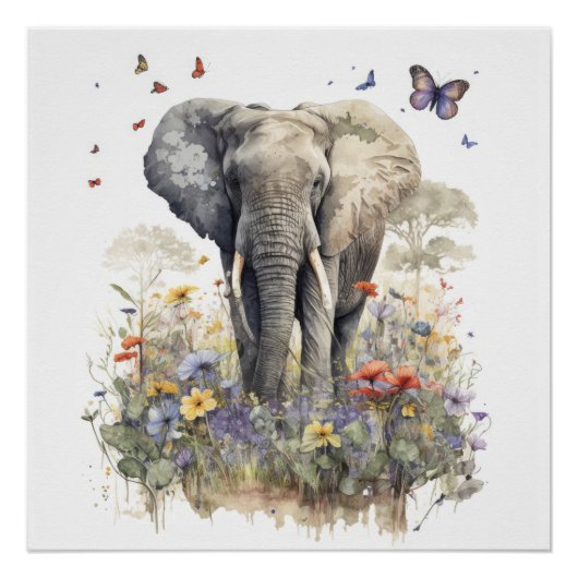 Olifant Aquarel Kunst Perfect Poster (Voorkant)