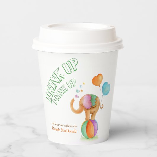 Olifant art baby shower op maat papieren bekers (Voorkant)
